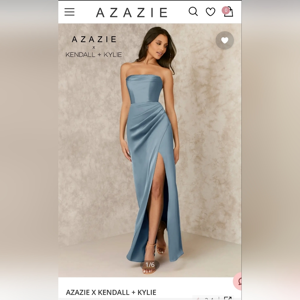 Azazie Strapless Satin Gown in Dusty Blue